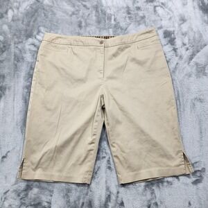 Claudia EV Shorts Womens 14 Beige‎ Twill Bermuda Pleated Front Stretch Casual